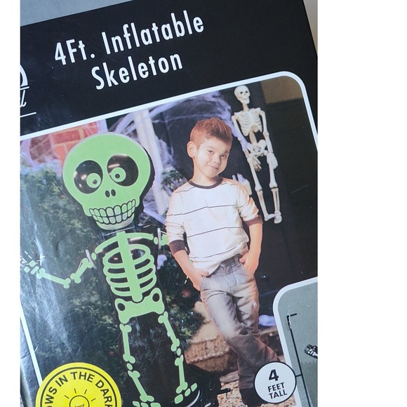 Seasonal 4 Ft Inflatable‎ Skeleton Halloween Decoration Glows in the Dark - Picture 1 of 3